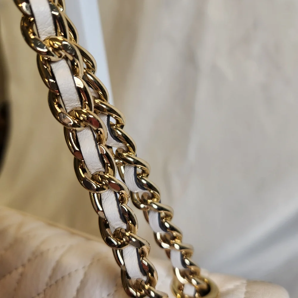 Karl Lagerfeld Paris Agyness Quilted Leather Shoulder Bag In Cream - Picture 5 of 16